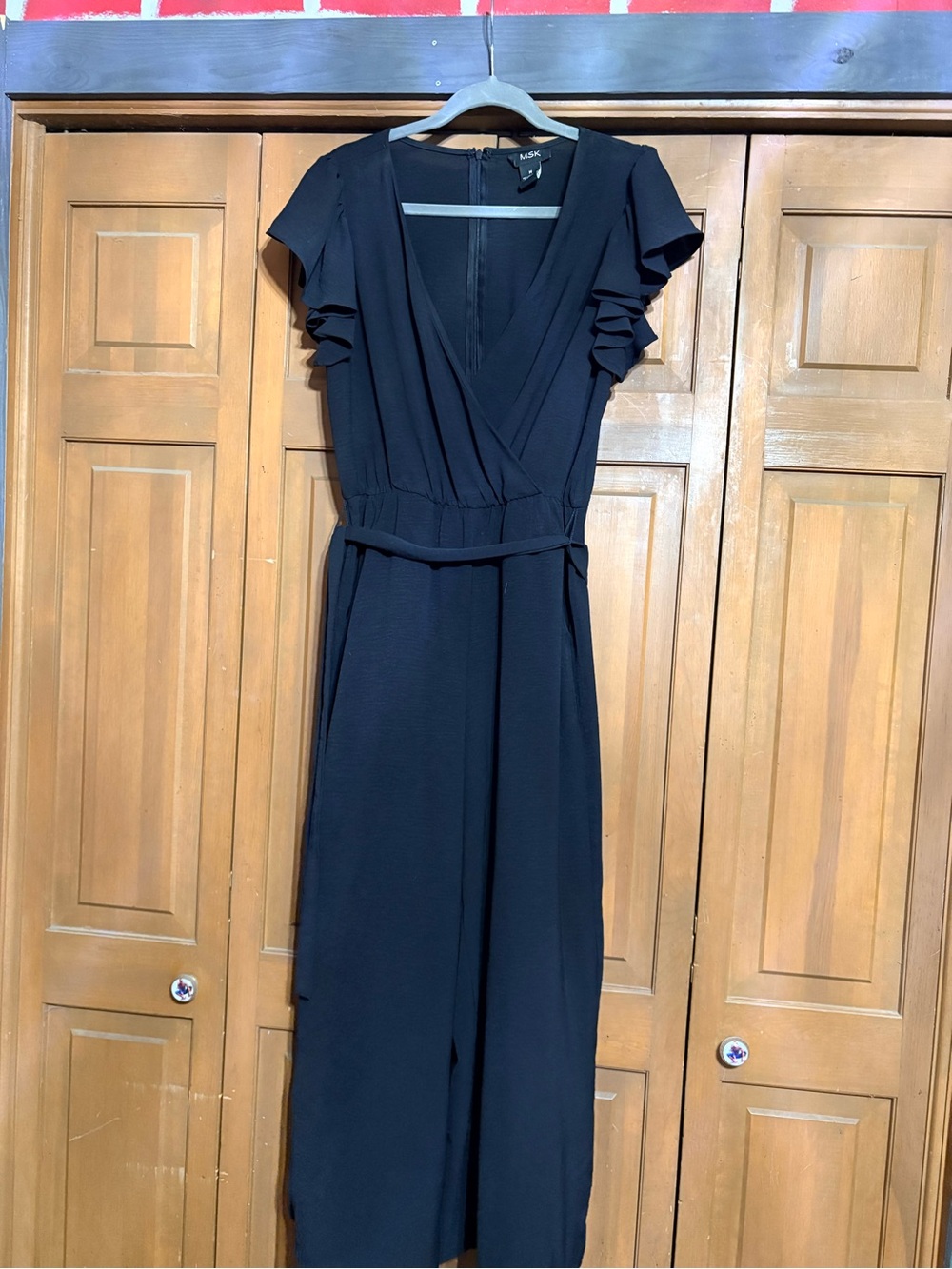 Black Midi Jumpsuit Dress with Ruffle Sleeves